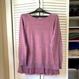 Garnet Hill 100% Cashmere Sweater With Multi Layer Lace Trim